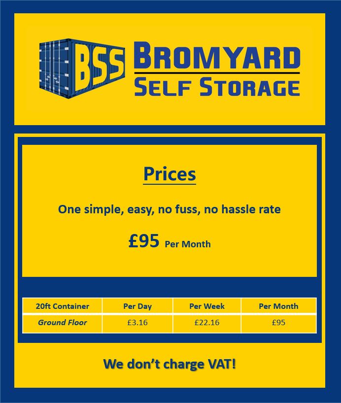 Bromyard Self Storage Price List